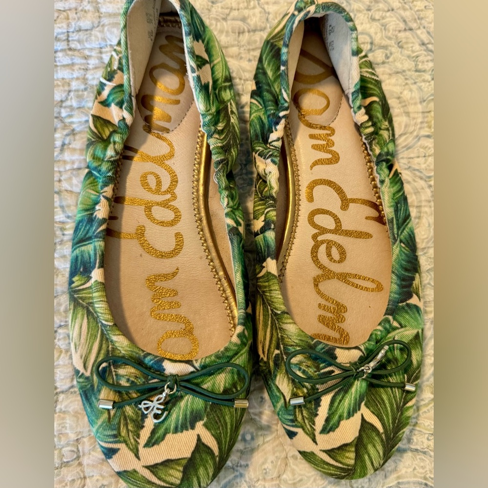 Sam Edelman Felicia Palm Print Ballet Flats Green Tropical Women’s 6.5